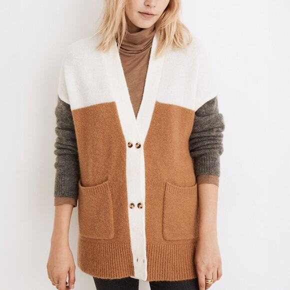 Madewell Allston Double Button Colorblock Cardigan Sweater Size L - Picture 1 of 7
